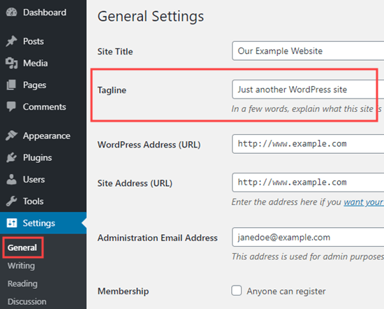 The default tagline in WordPress is “Just another WordPress site”